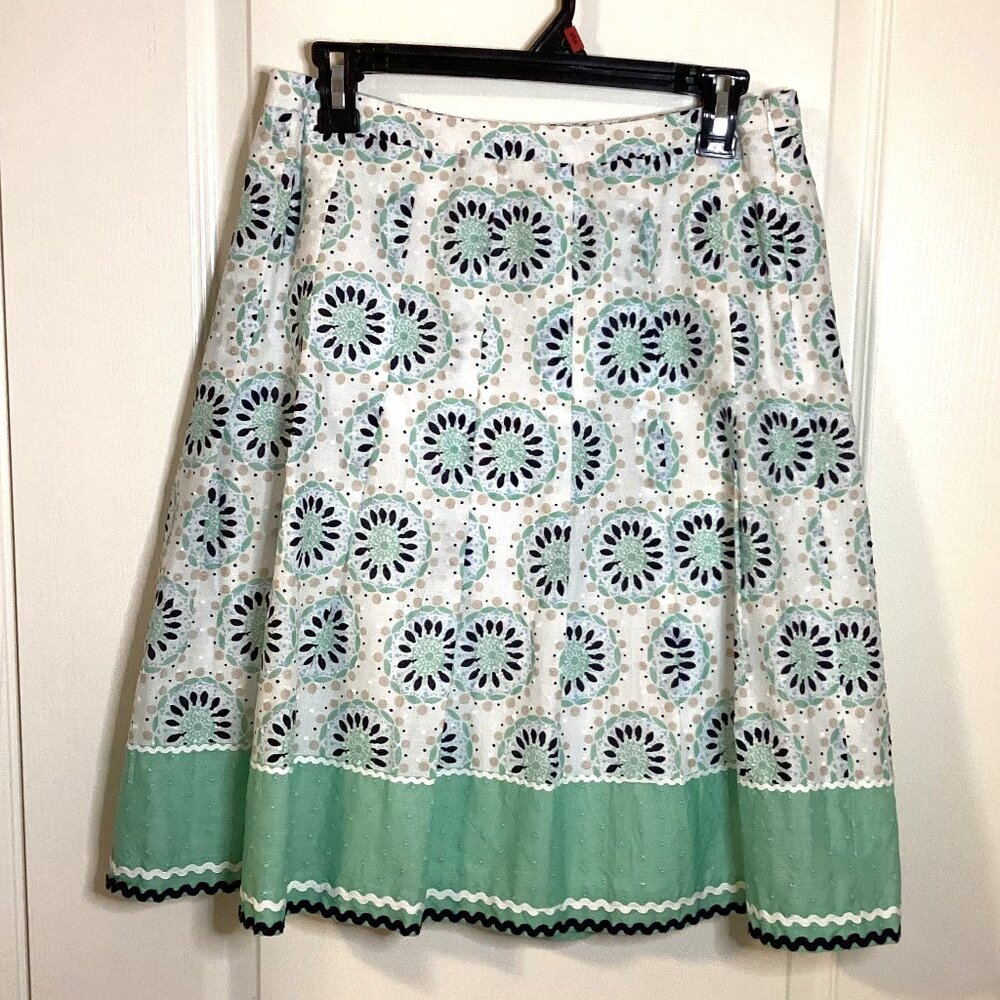 Ann Taylor Loft Women's Cotton Pleated Green Print Summer Skirt Size 6P Petites